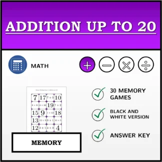 Memory matching game: Addition up to 20