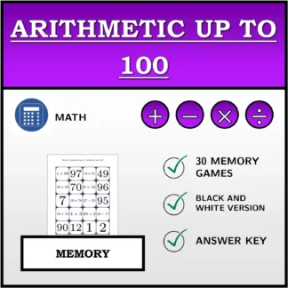 Memory matching game: Arithmetic up to 100