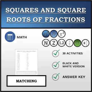Matching activity: Squares and Square Roots of Fractions