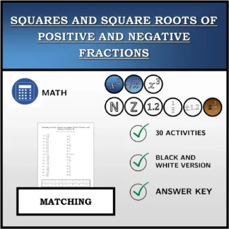 Matching activity: Squares and Square Roots of Positive and Negative Fractions
