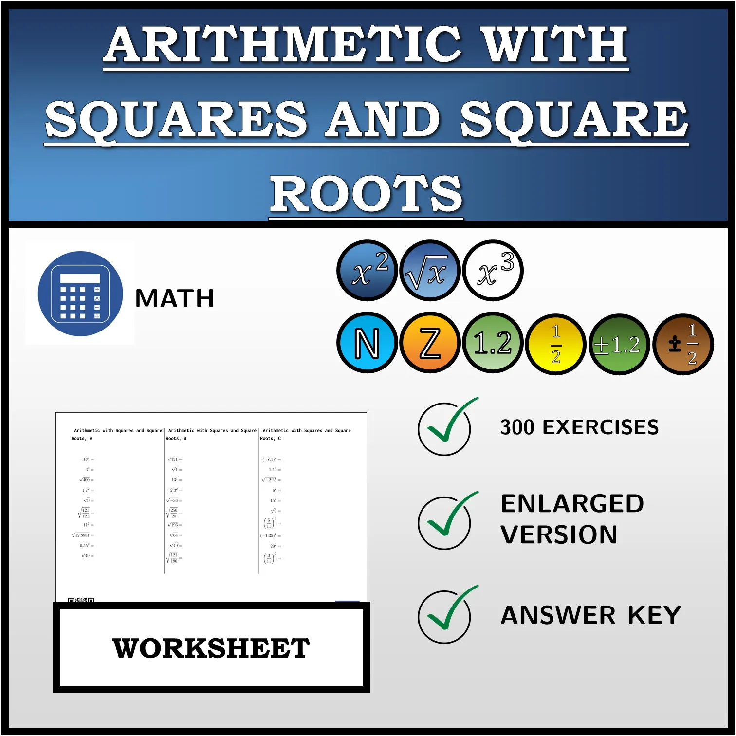 Worksheet: Arithmetic with Squares and Square Roots