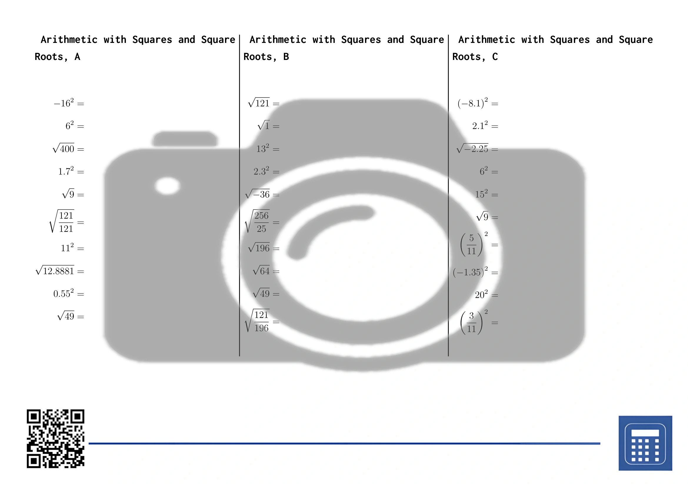 Worksheet: Arithmetic with Squares and Square Roots - Image 2