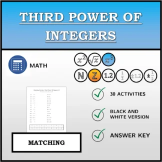 Matching activity: Third Power Of Integers