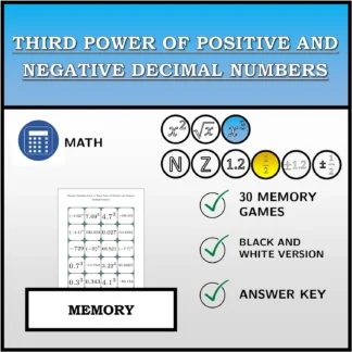 Memory matching game: Third Power Of Positive and Negative Decimal Numbers