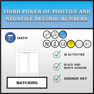 Matching activity: Third Power Of Positive and Negative Decimal Numbers