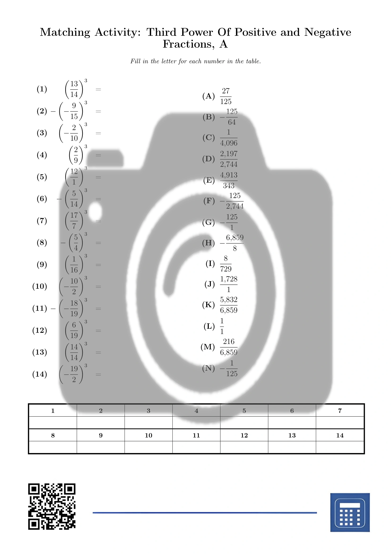 Matching activity: Third Power Of Positive and Negative Fractions - Image 2
