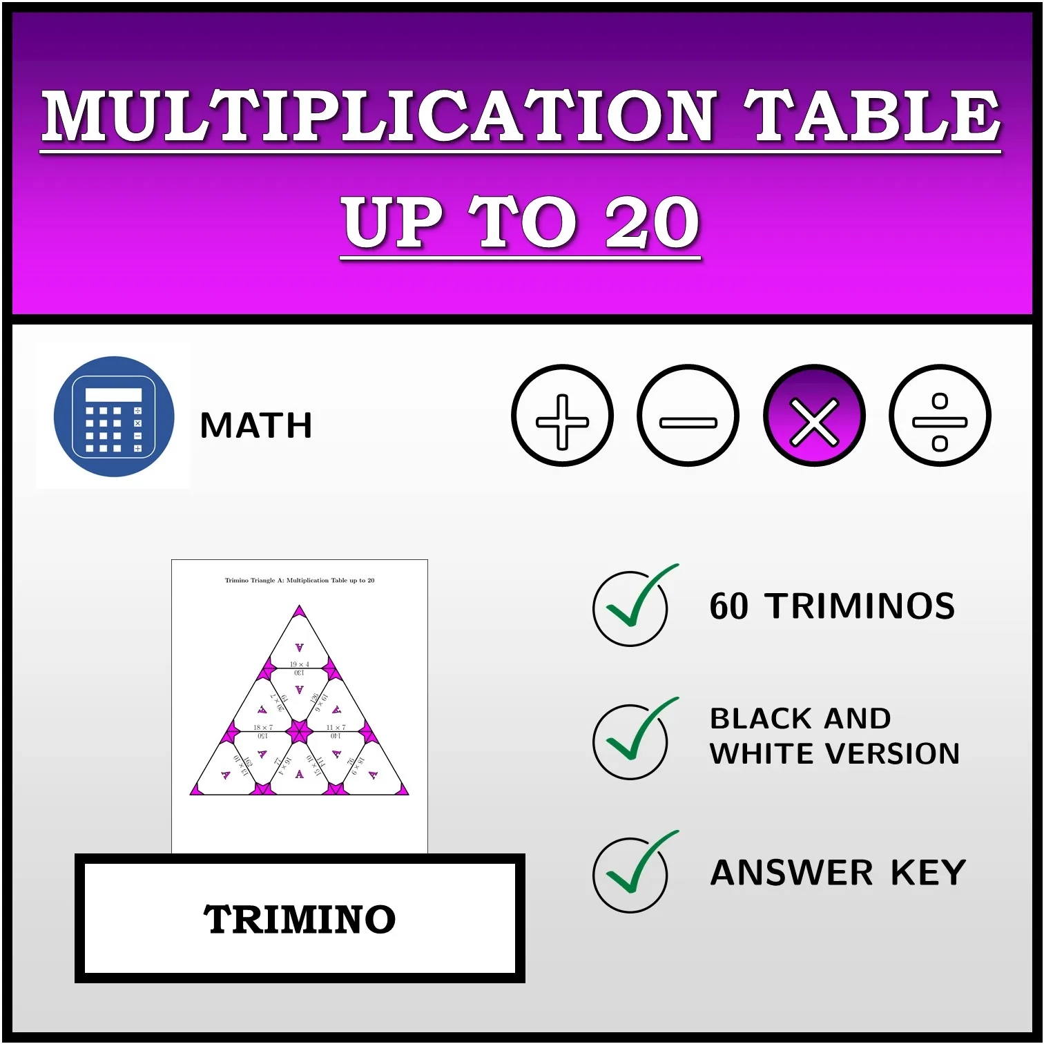 Trimino: Multiplication Table up to 20
