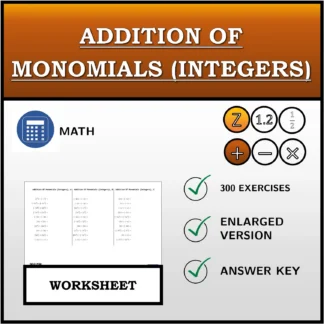 Worksheet: Addition Of Monomials (Integers)