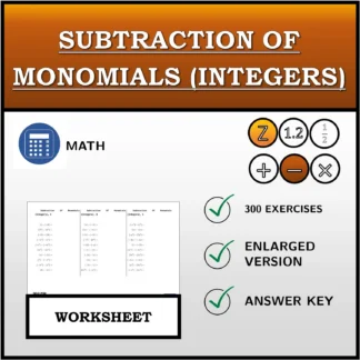 Worksheet: Subtraction Of Monomials (Integers)