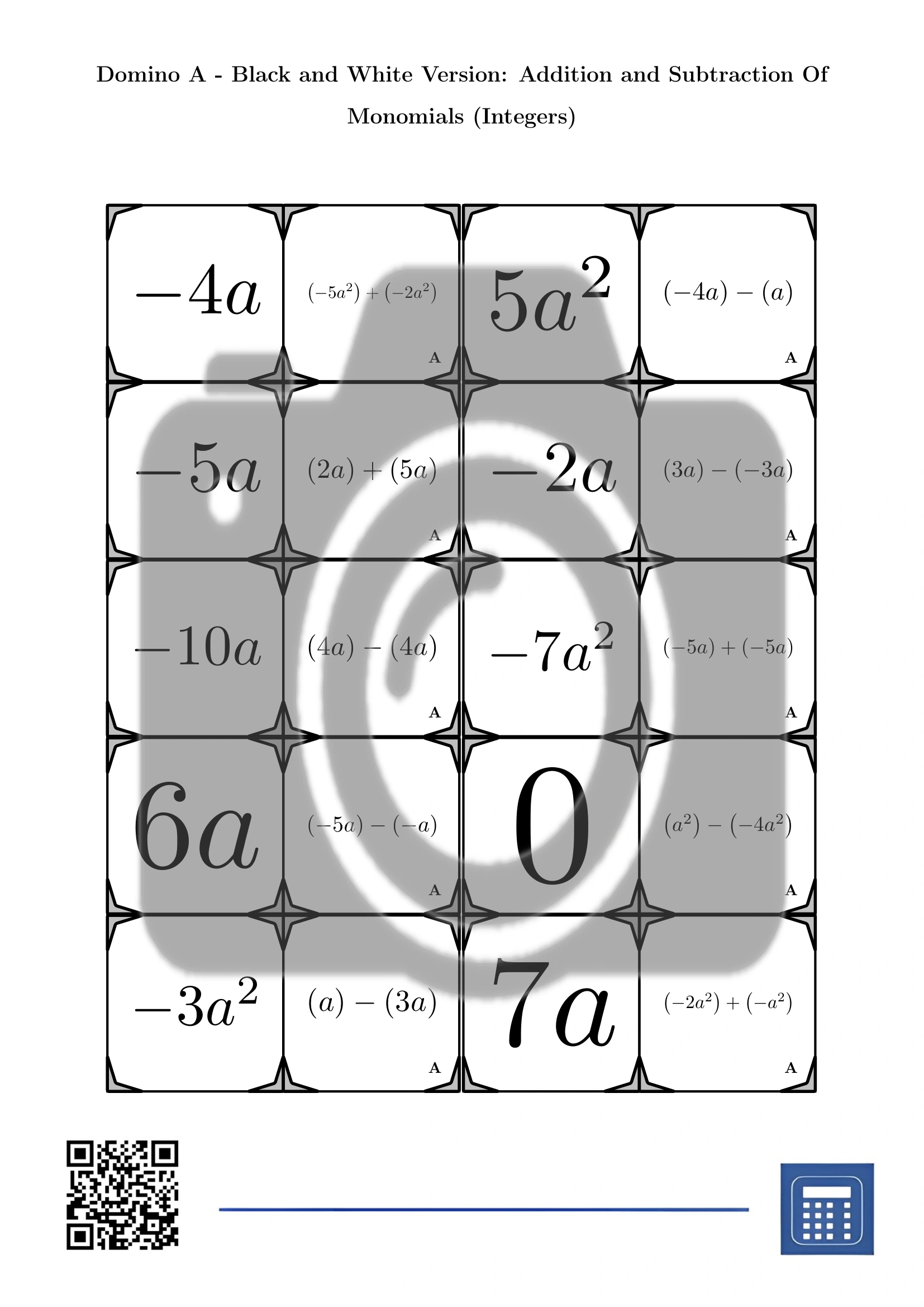 Domino: Addition and Subtraction Of Monomials (Integers) - Image 3