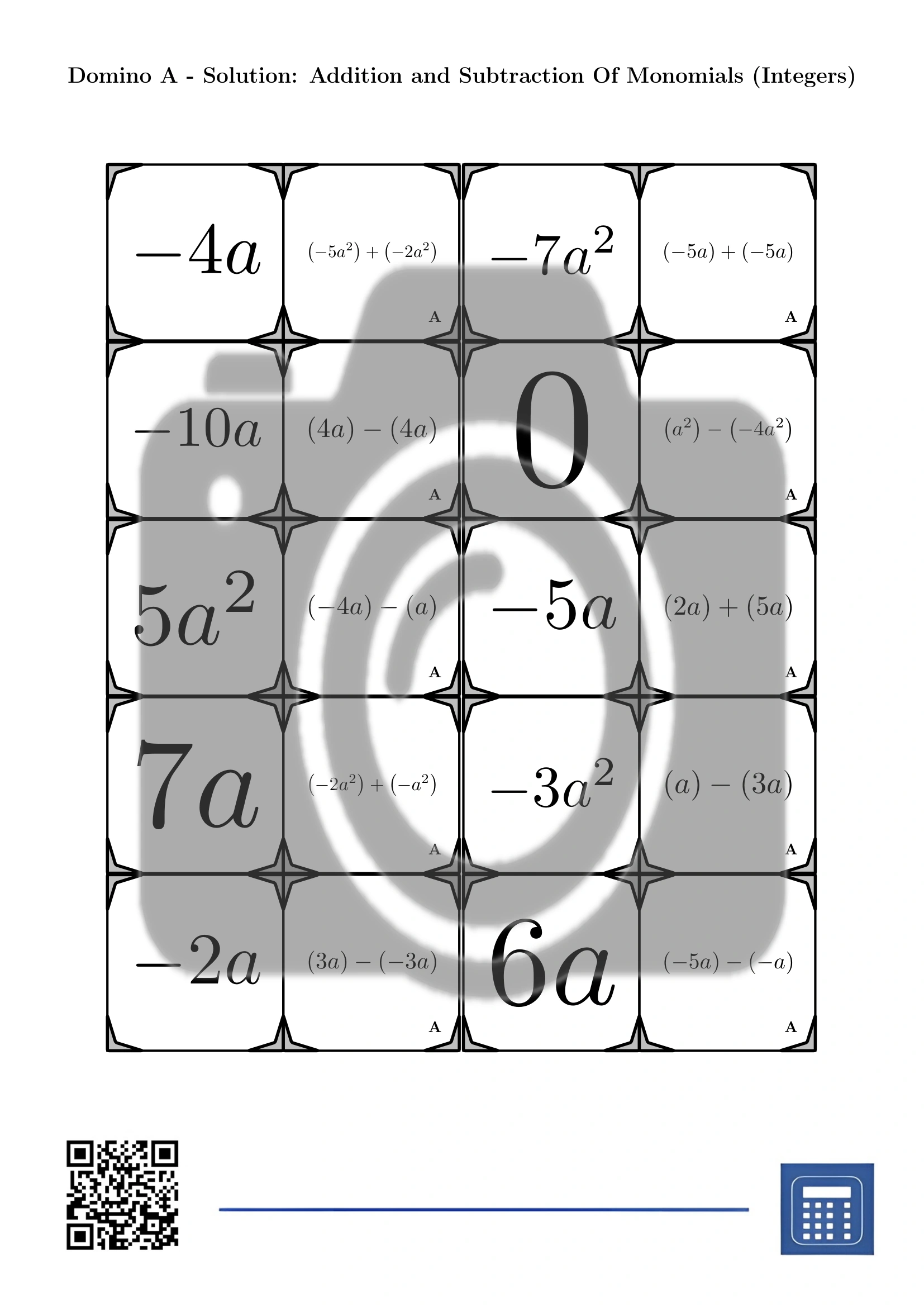 Domino: Addition and Subtraction Of Monomials (Integers) - Image 4
