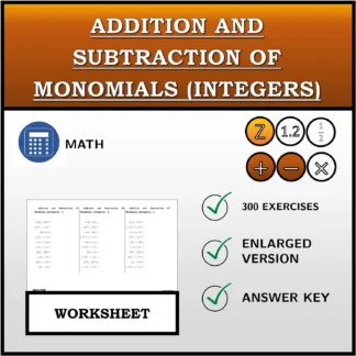 Worksheet: Addition and Subtraction Of Monomials (Integers)