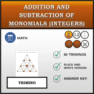 Trimino: Addition and Subtraction Of Monomials (Integers)