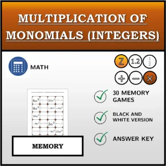 Memory matching game: Multiplication Of Monomials (Integers)