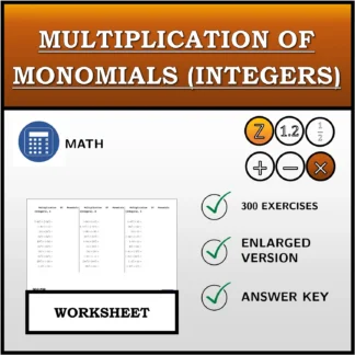 Worksheet: Multiplication Of Monomials (Integers)