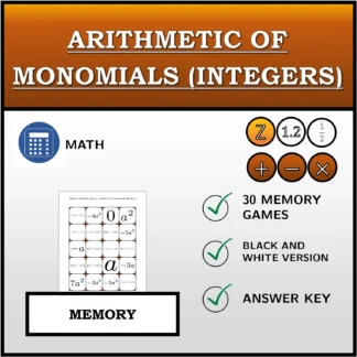 Memory matching game: Arithmetic Of Monomials (Integers)