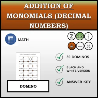 Domino: Addition Of Monomials (Decimal Numbers)