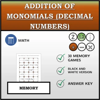 Memory matching game: Addition Of Monomials (Decimal Numbers)