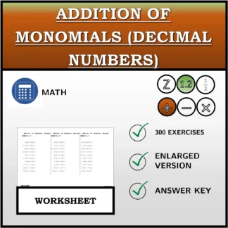 Worksheet: Addition Of Monomials (Decimal Numbers)