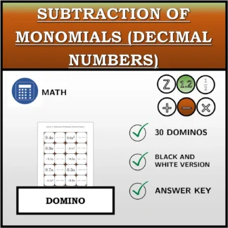 Domino: Subtraction Of Monomials (Decimal Numbers)