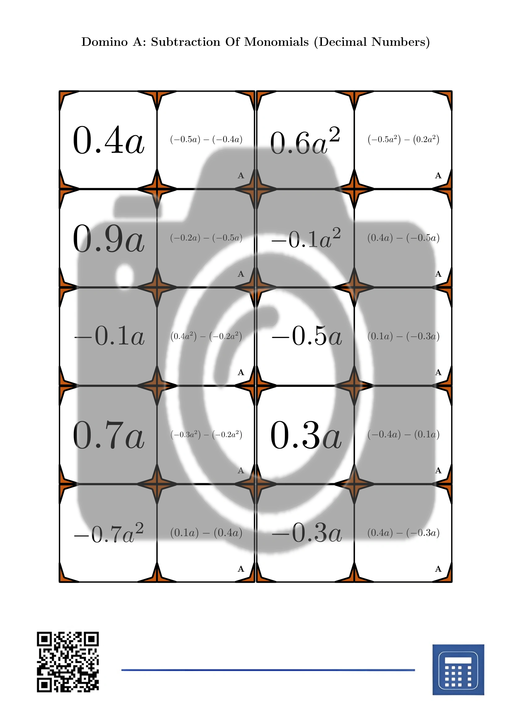 Domino: Subtraction Of Monomials (Decimal Numbers) - Image 2