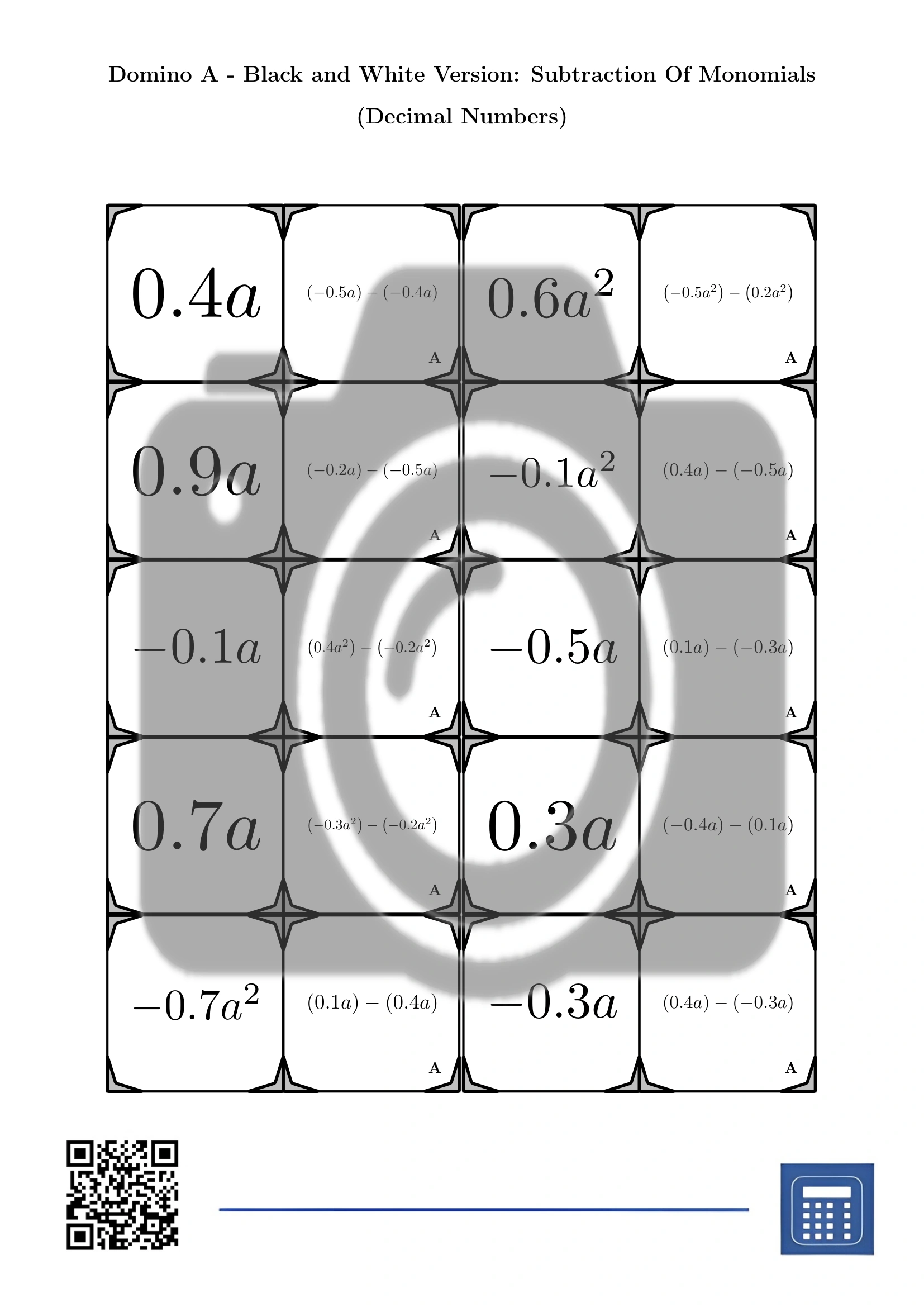 Domino: Subtraction Of Monomials (Decimal Numbers) - Image 3