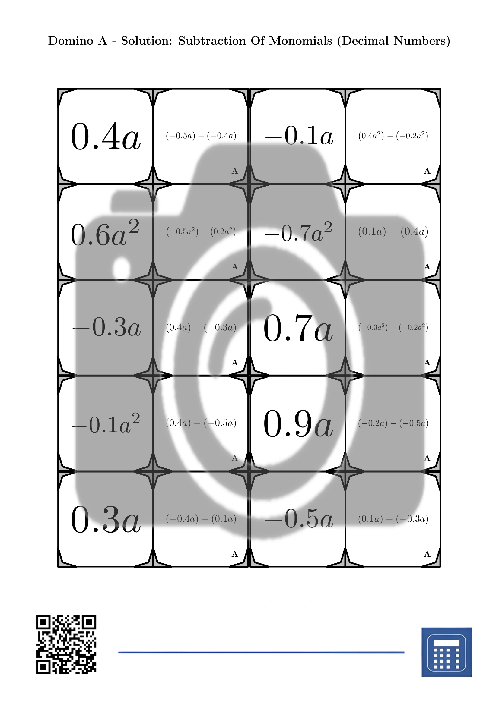 Domino: Subtraction Of Monomials (Decimal Numbers) - Image 4