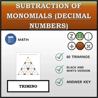 Trimino: Subtraction Of Monomials (Decimal Numbers)