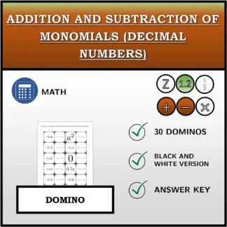 Domino: Addition and Subtraction Of Monomials (Decimal Numbers)