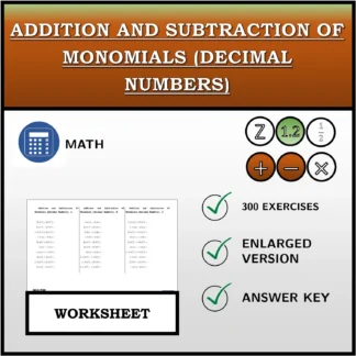 Worksheet: Addition and Subtraction Of Monomials (Decimal Numbers)