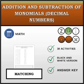 Matching activity: Addition and Subtraction Of Monomials (Decimal Numbers)