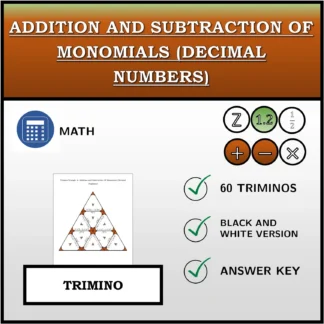 Trimino: Addition and Subtraction Of Monomials (Decimal Numbers)