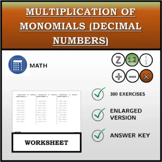 Worksheet: Multiplication Of Monomials (Decimal Numbers)
