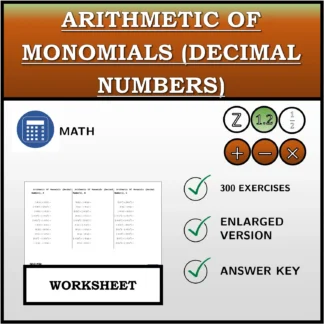 Worksheet: Arithmetic Of Monomials (Decimal Numbers)