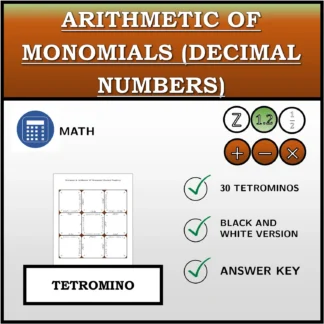 Tetromino: Arithmetic Of Monomials (Decimal Numbers)