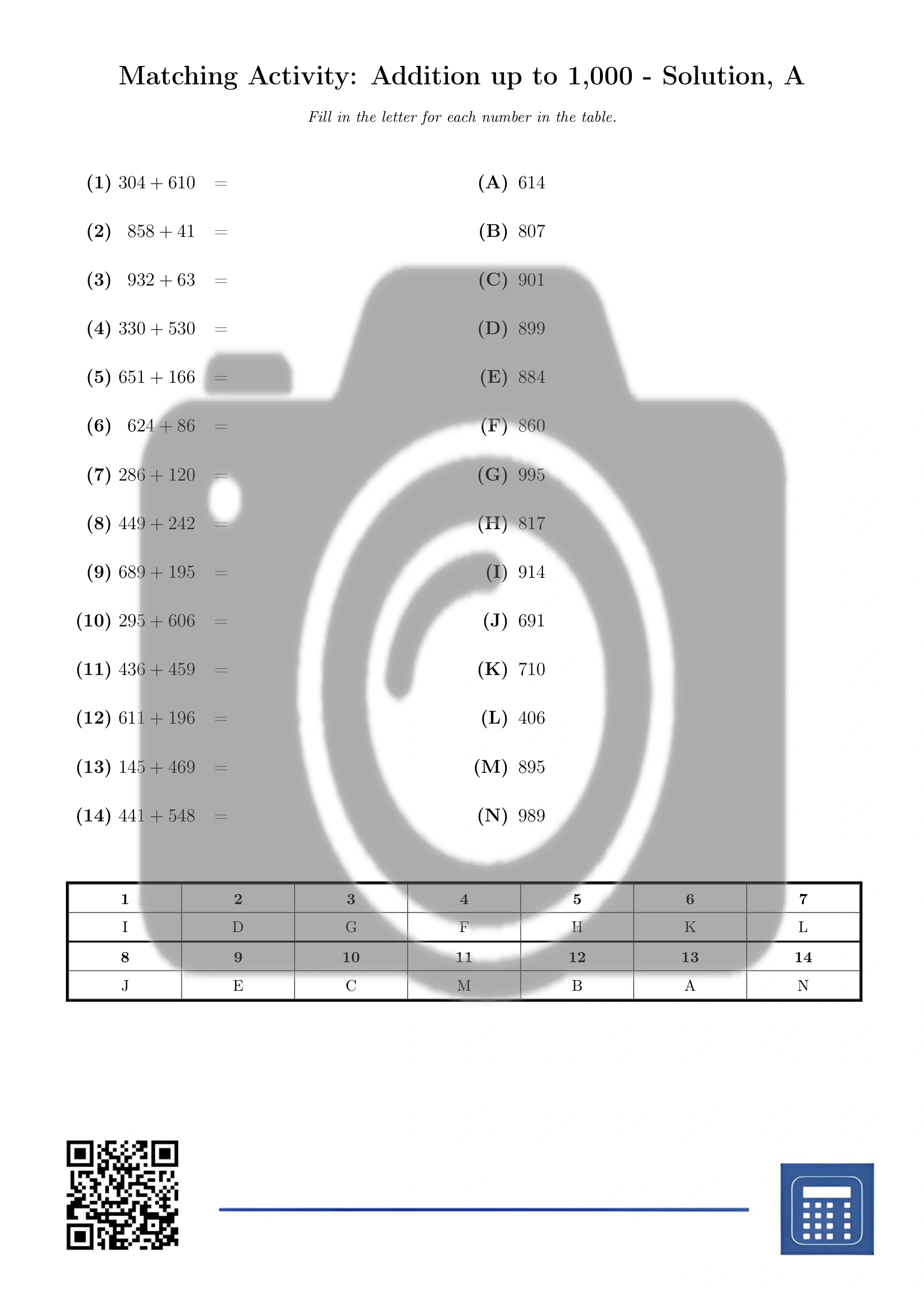 Matching activity: Addition up to 1,000 - Image 3