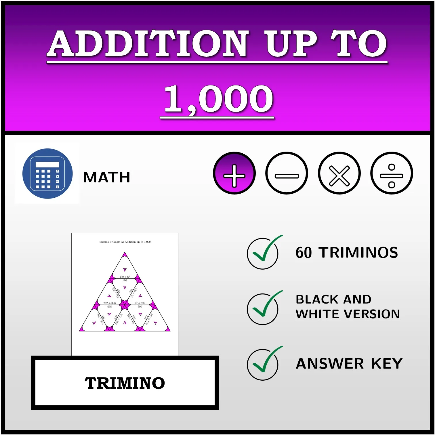 Trimino: Addition up to 1,000