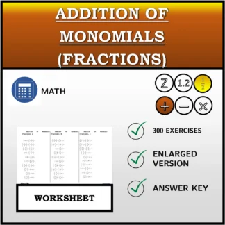 Worksheet: Addition Of Monomials (Fractions)