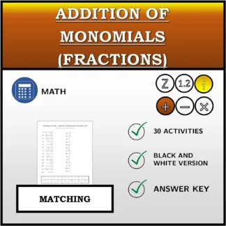Matching activity: Addition Of Monomials (Fractions)