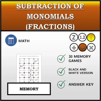 Memory matching game: Subtraction Of Monomials (Fractions)