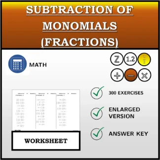 Worksheet: Subtraction Of Monomials (Fractions)