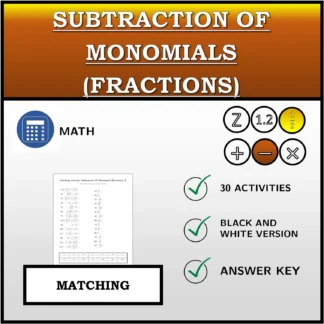 Matching activity: Subtraction Of Monomials (Fractions)