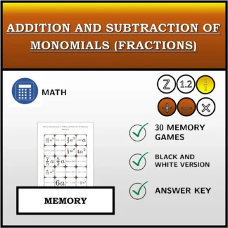 Memory matching game: Addition and Subtraction Of Monomials (Fractions)