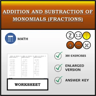 Worksheet: Addition and Subtraction Of Monomials (Fractions)