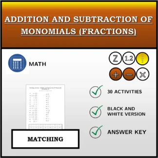 Matching activity: Addition and Subtraction Of Monomials (Fractions)