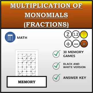 Memory matching game: Multiplication Of Monomials (Fractions)