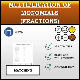 Matching activity: Multiplication Of Monomials (Fractions)