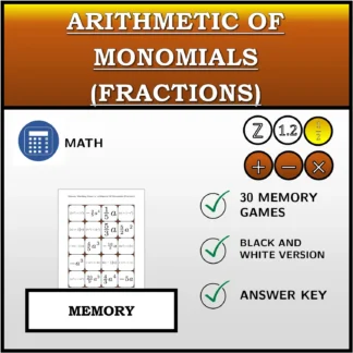 Memory matching game: Arithmetic Of Monomials (Fractions)