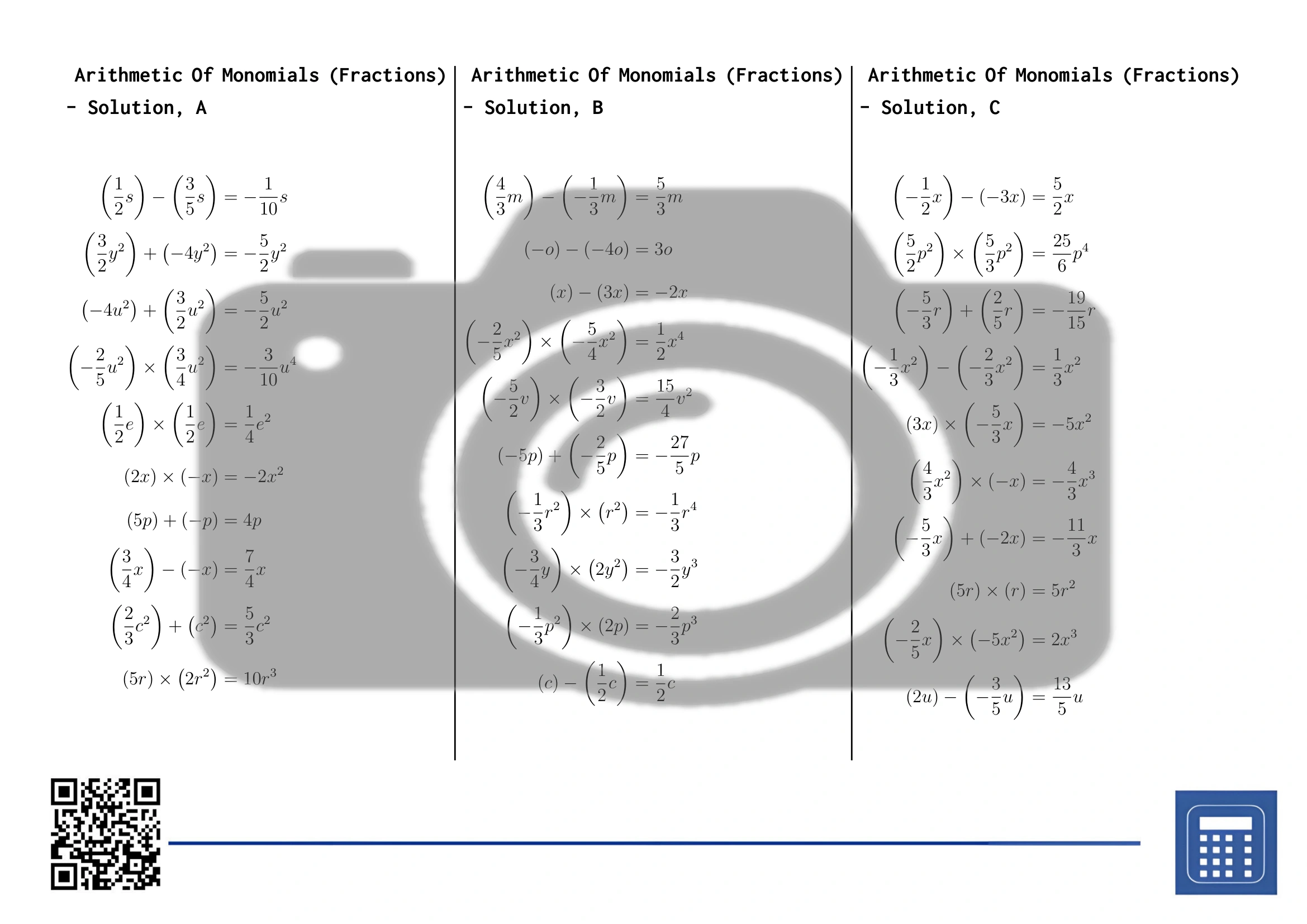 Worksheet: Arithmetic Of Monomials (Fractions) - Image 4