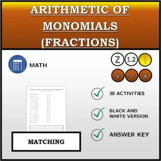 Matching activity: Arithmetic Of Monomials (Fractions)